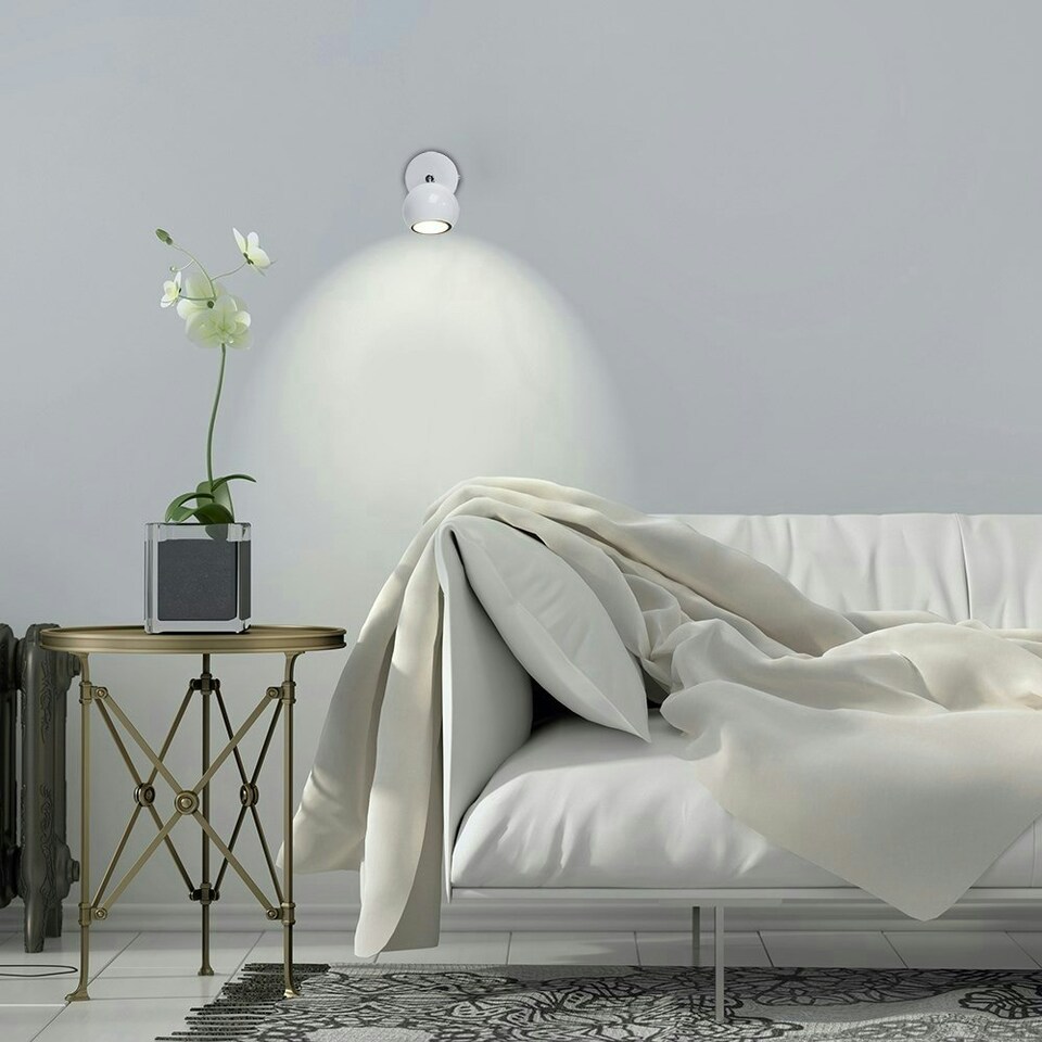 image 1 of ValueLights Modern Single Eyeball Wall Spotlight Gloss White Finish