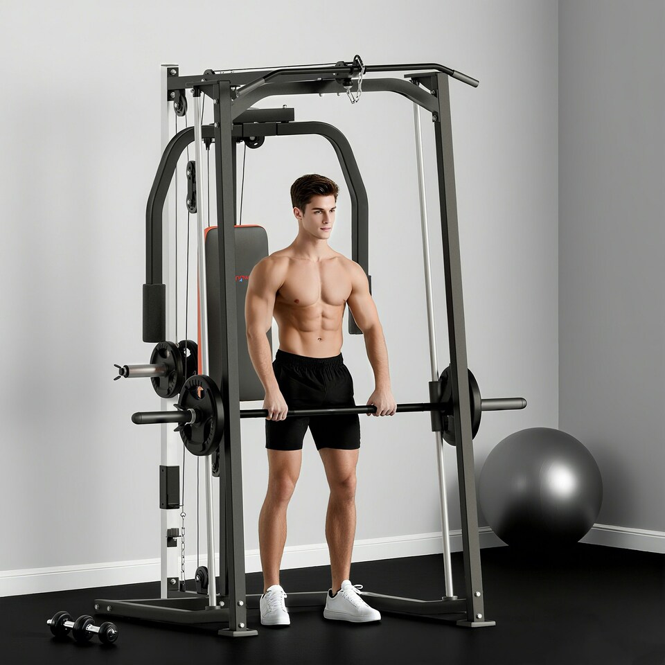 image 1 of SPORTNOW Multigym, Smith Machine Power Cage for Home Gym, Weight Lifting
