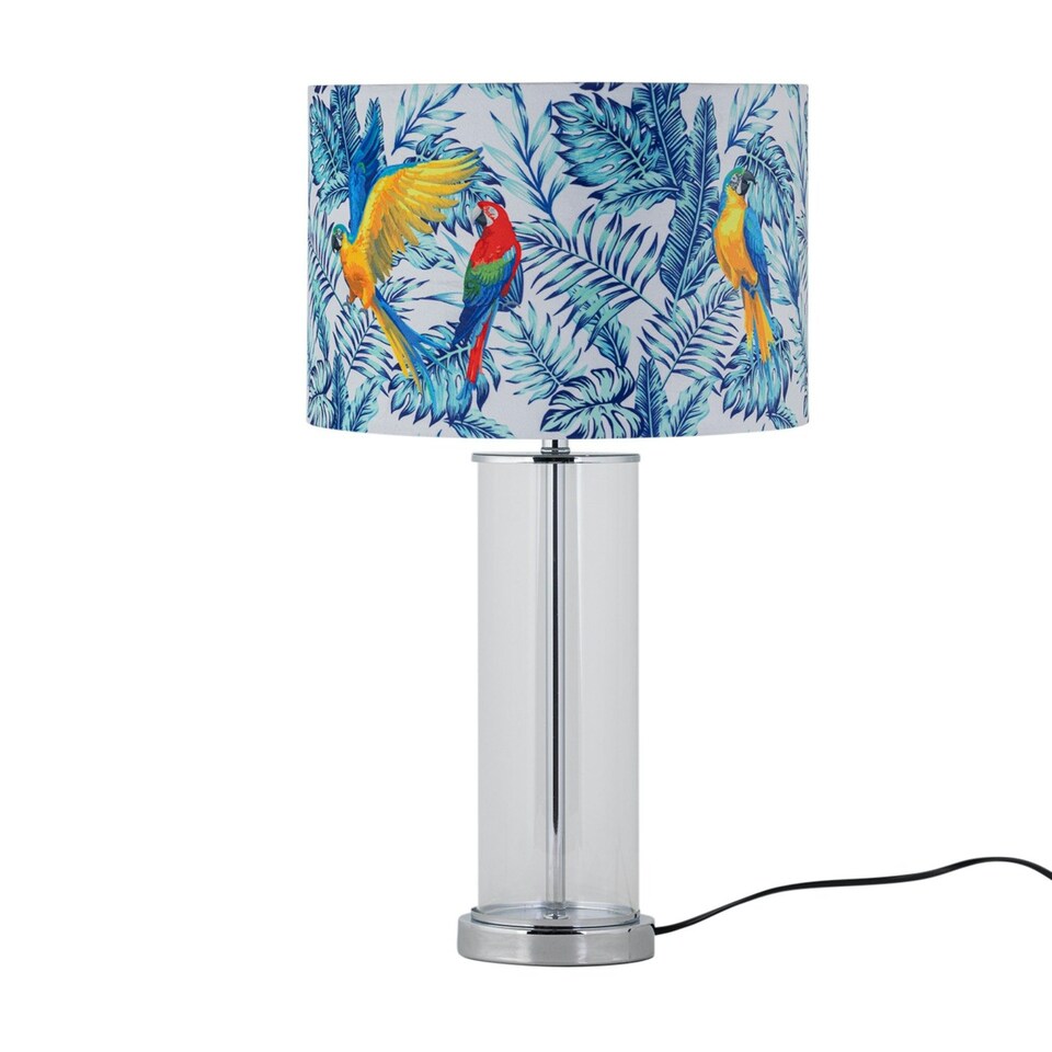 image 1 of Aura - Chrome Table Lamp with Parrot Velvet Shade Chrome | Multi