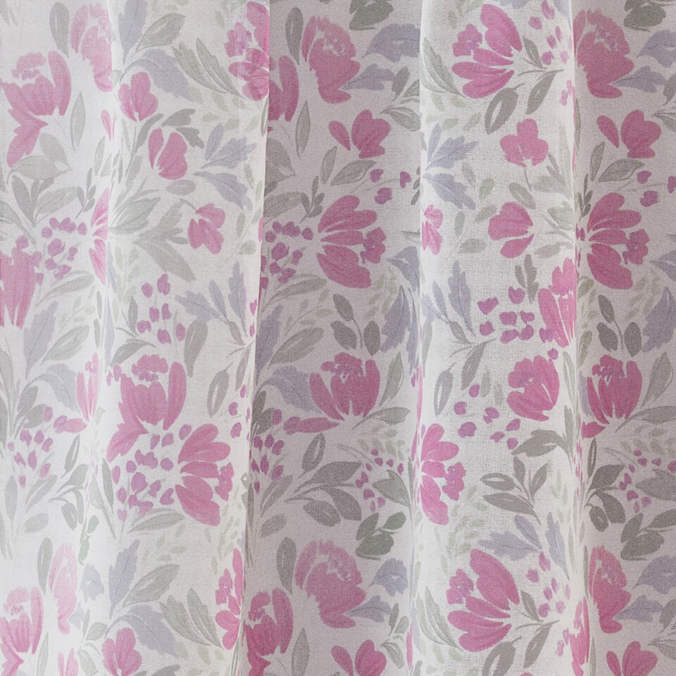 image 1 of Mia Pink Floral Print Sheer Voile Panels - Pair 140 x 122cm (55x48") | Pink | Pink | 2