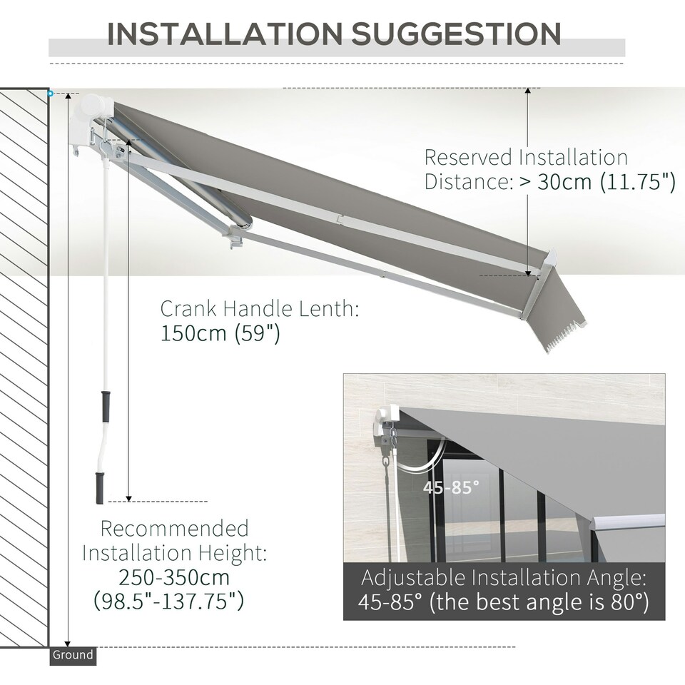 image 1 of Outsunny 4x2.5m Manual Awning Window Door Sun Weather Shade w/ Handle Light Grey 