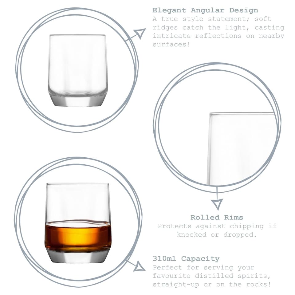 image 1 of LAV Diamond Whisky Glasses - 215ml - Clear - Pack of 6 | Clear | Clear