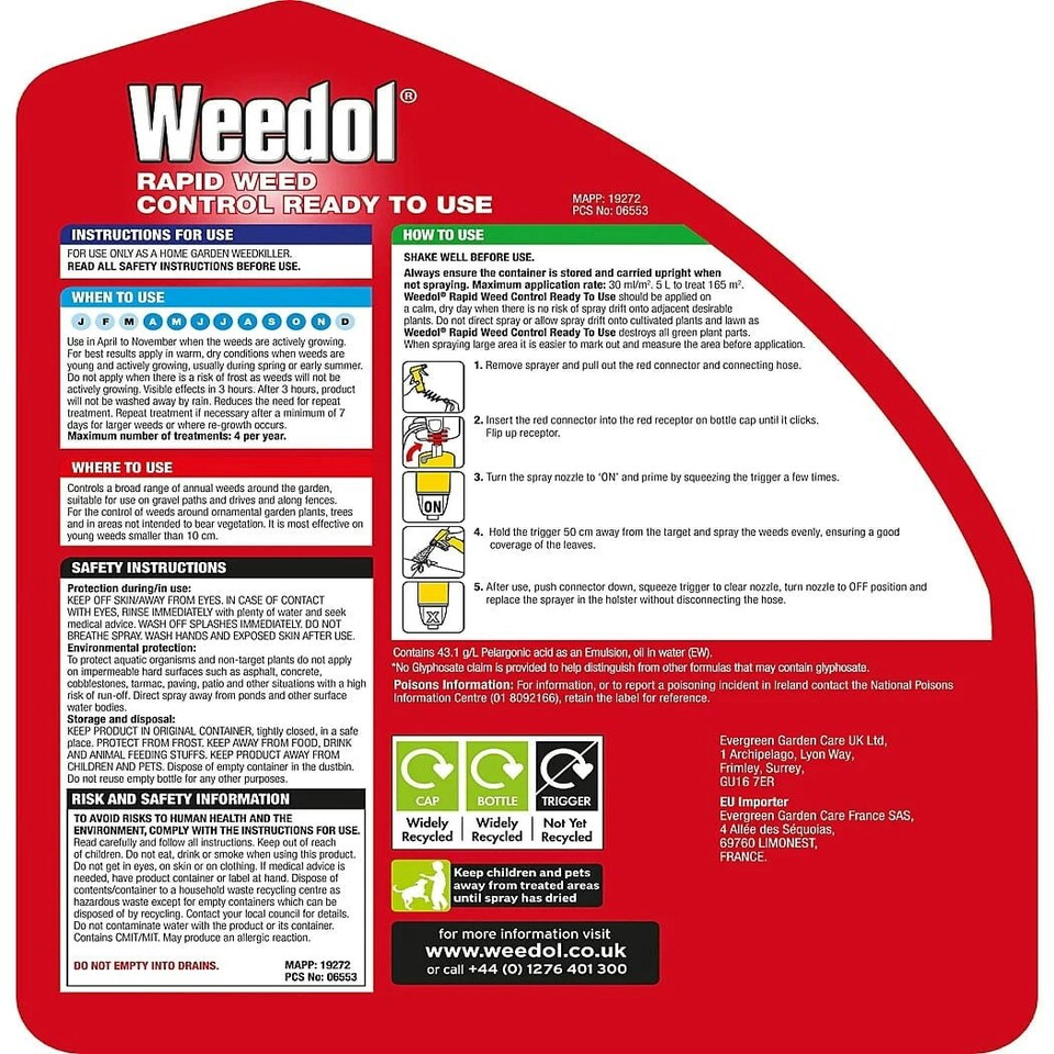 image 1 of Weedol Power Sprayer Rapid Weedkiller, 5L