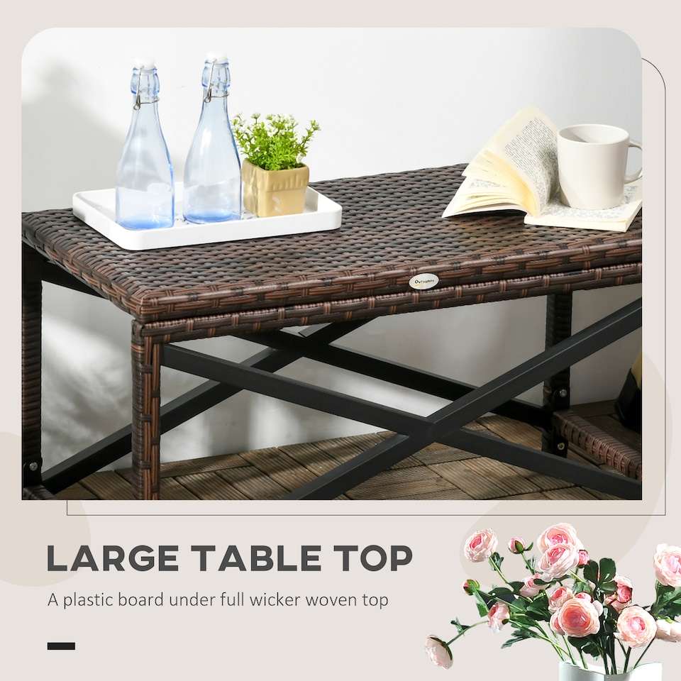image 1 of Outsunny PE Wicker Outdoor Coffee Table, Rattan Side Table w/ Plastic Board