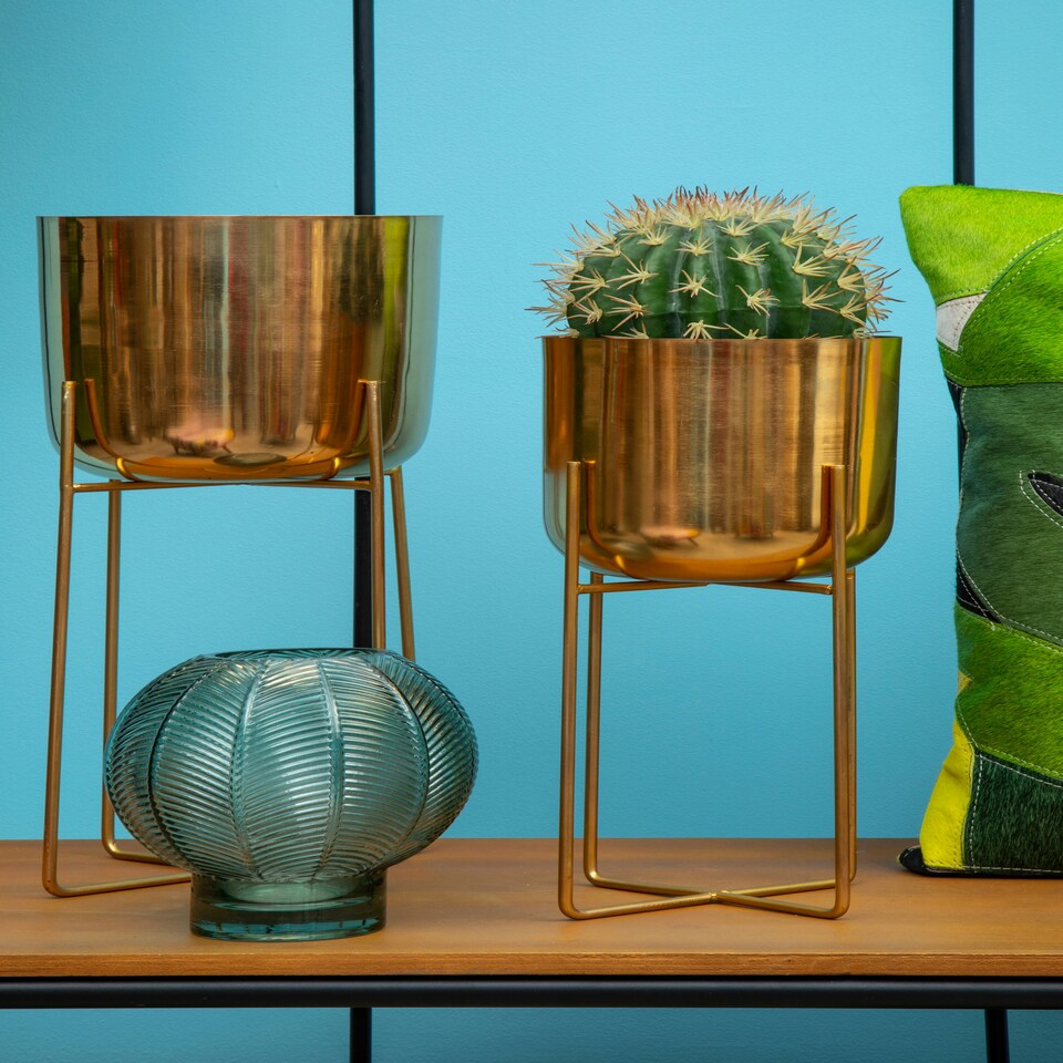 image 1 of Aliza Large Floor Standing Planter Gold