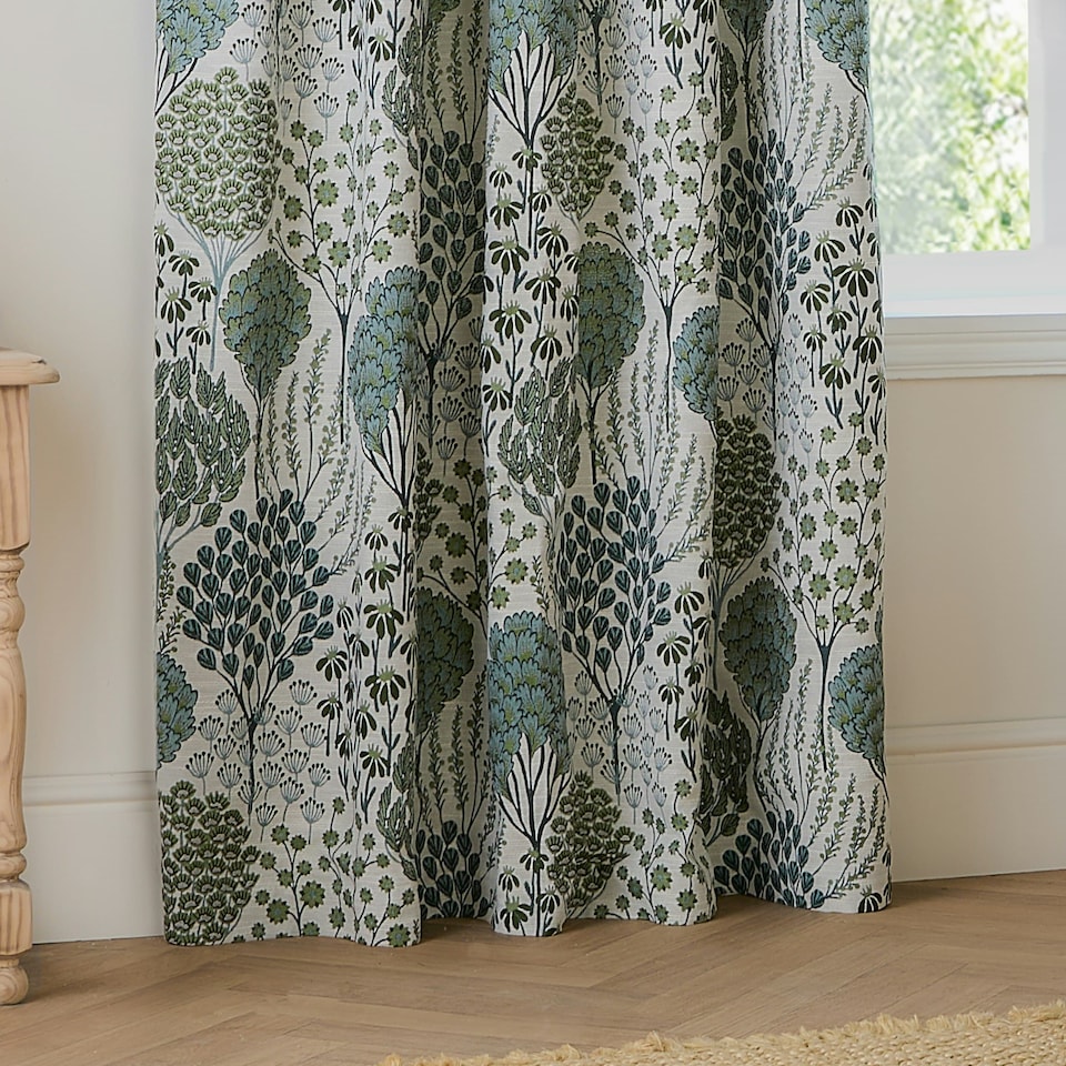 image 1 of Wylder Ophelia Jacquard Floral Room Darkening Pencil Pleat Curtains | Green