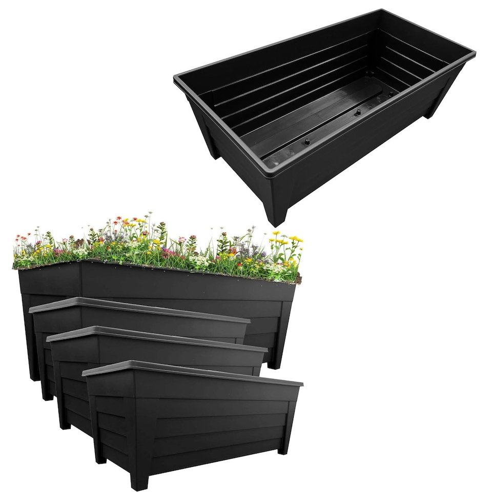 image 1 of 4 Large Black Grosvenor Trough Planter For Home, Office, Balconies, Gardens, Greenhouses & Patios Black