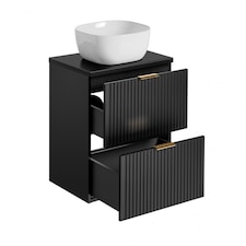 Bathroom Vanity Unit Countertop with Basin 600mm Ribbed Textured Black Wall Hung Floating - Adel