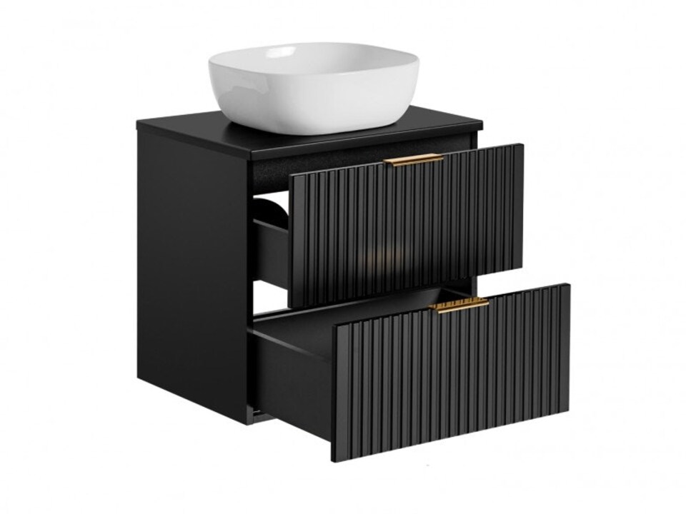 image 1 of Bathroom Vanity Unit Countertop with Basin 600mm Ribbed Textured Black Wall Hung Floating - Adel