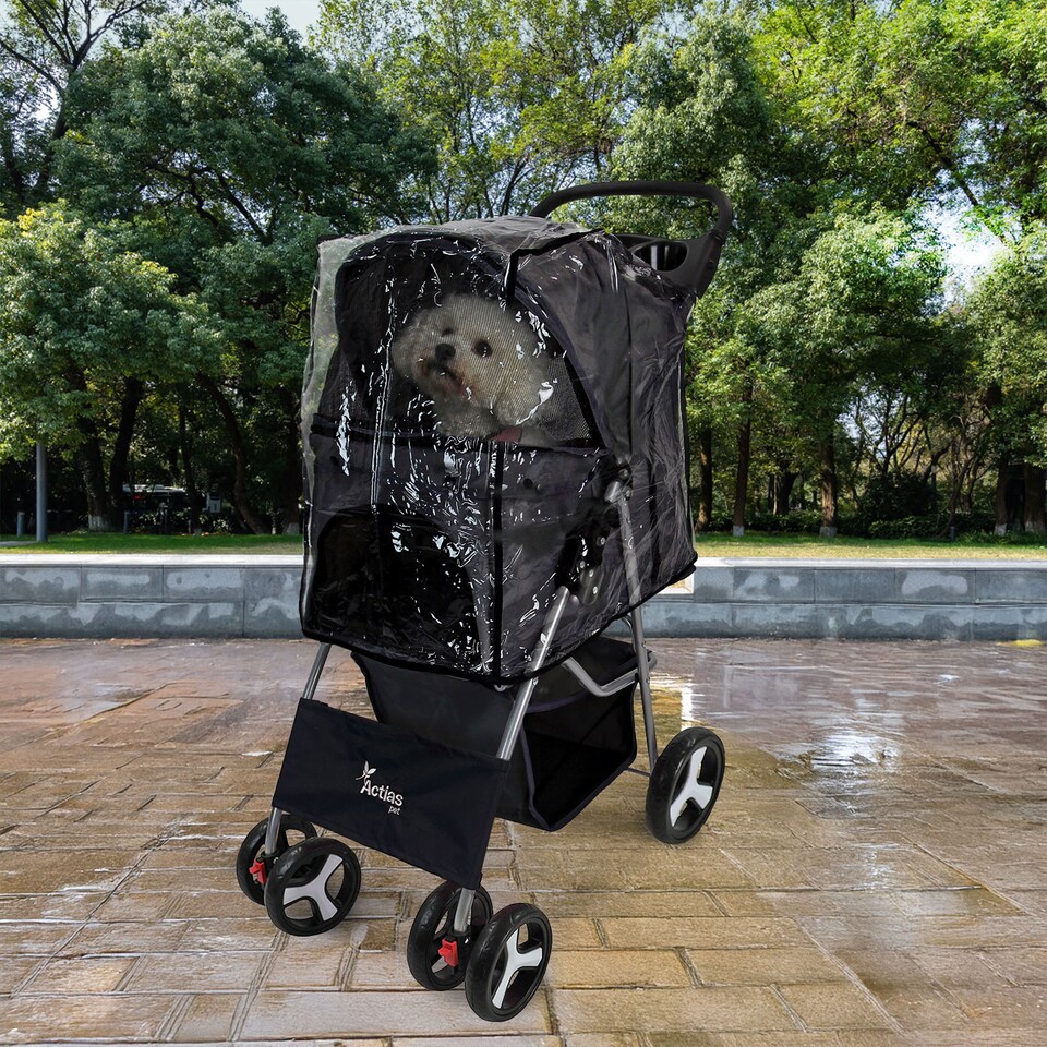 image 1 of Pet Stroller Dog Cat Puppy Pram Pushchair Travel Cart Jogging Buggy Carrier (Black with Cover)