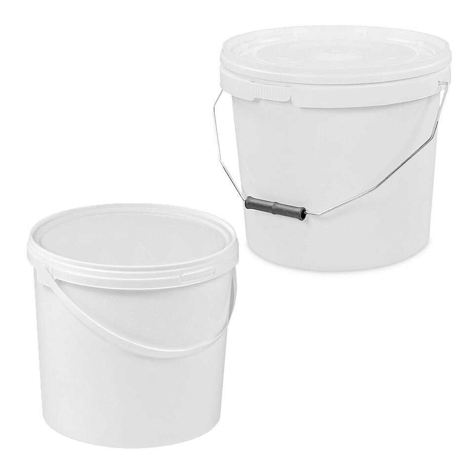 image 1 of 5 x 5 Litre Hard Wearing Strong White Plastic Buckets With Tamper Evident Lids & Handle