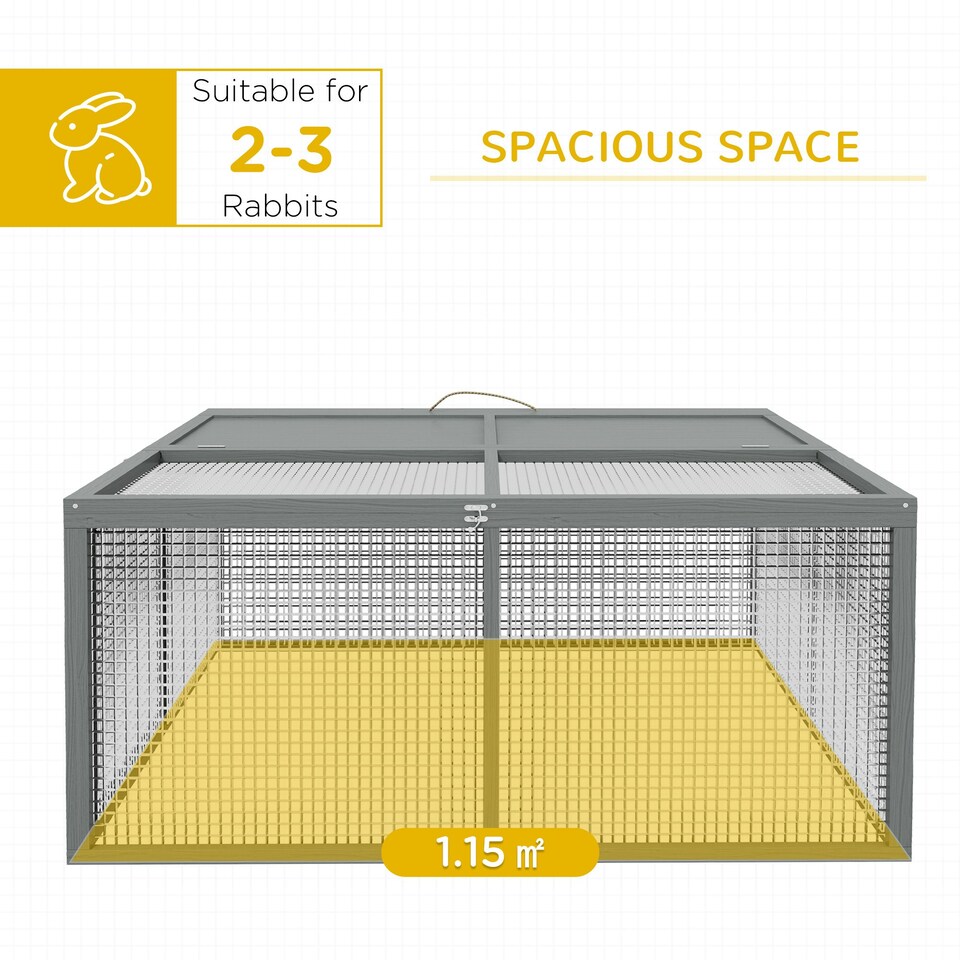 image 1 of PawHut Rabbit Hutch, Folding Wooden Rabbit Run with Openable Top, Grey