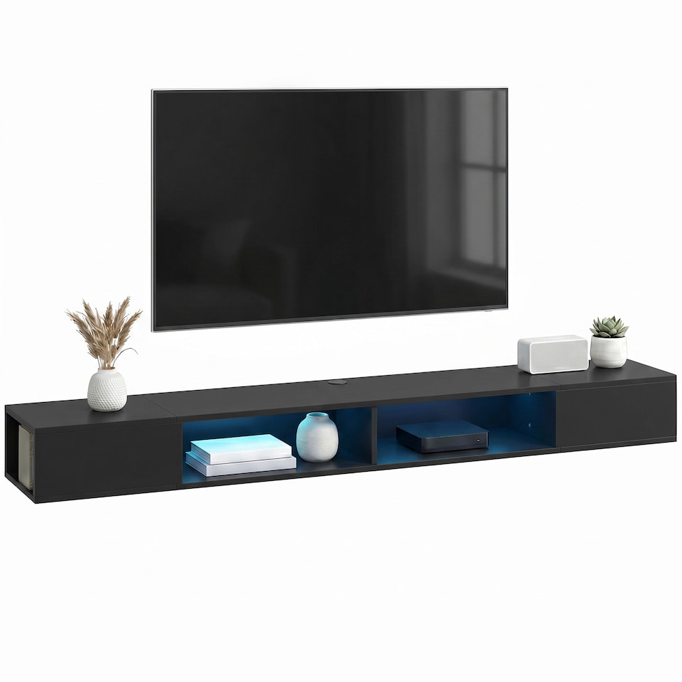 image 1 of HOMCOM TV Stand with RGB LED Lights for 75-Inch TV