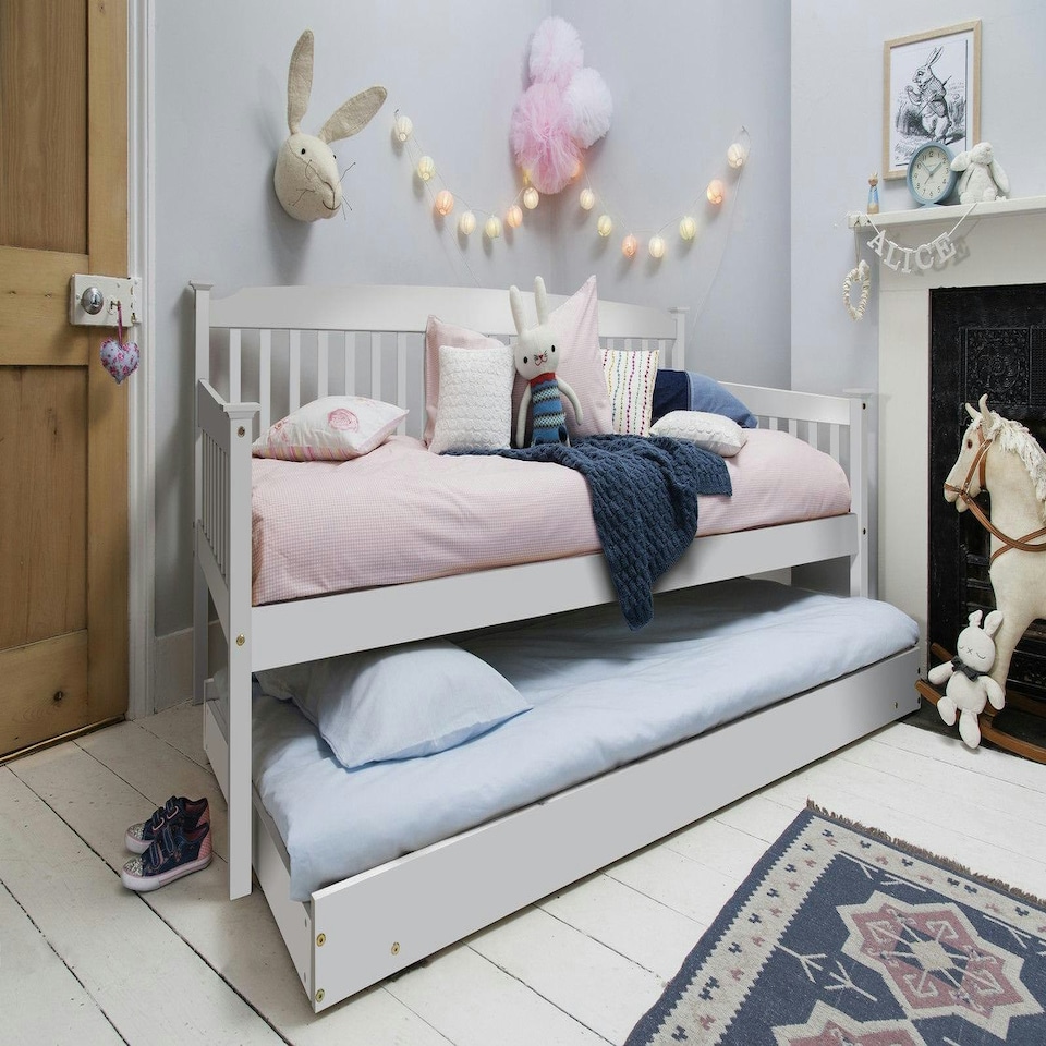 image 1 of Daybed With Trundle white 3ft single and 2 mattresses wooden pull out guest room bedroom