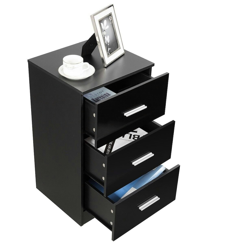 image 1 of COSTWAY NightStand 3-Drawer Chest Storage Organizer Black | Black
