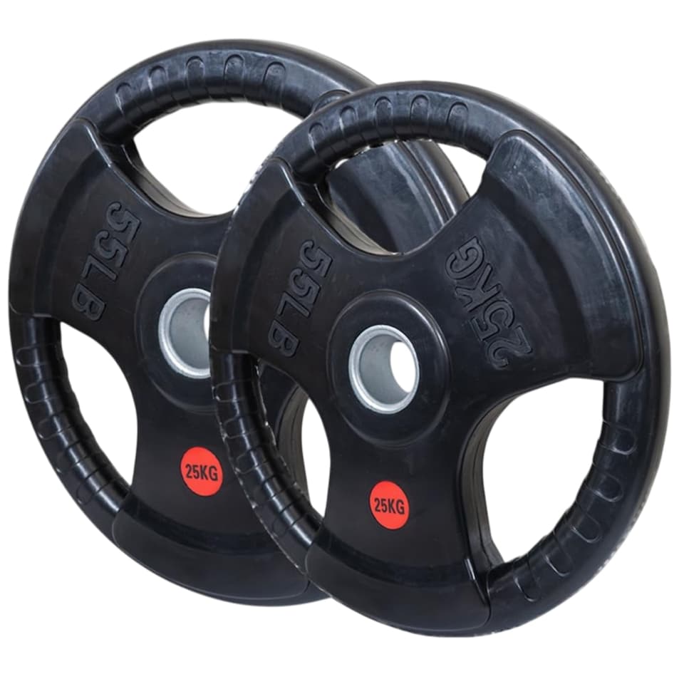 Modern Fitness 50kg Olympic Rubber Weight Plates Set 2 x 25kg Tri-Grip Plates 50mm Steel Core Rubber Coated Pair