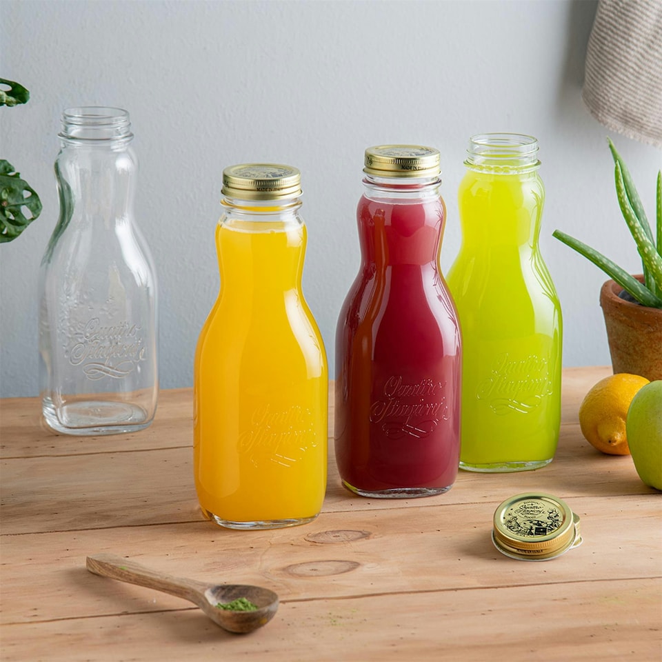 image 1 of Bormioli Rocco Quattro Stagioni Glass Juice Bottles with Screw Top Lid - 1L - Pack of 6 Clear | One Size