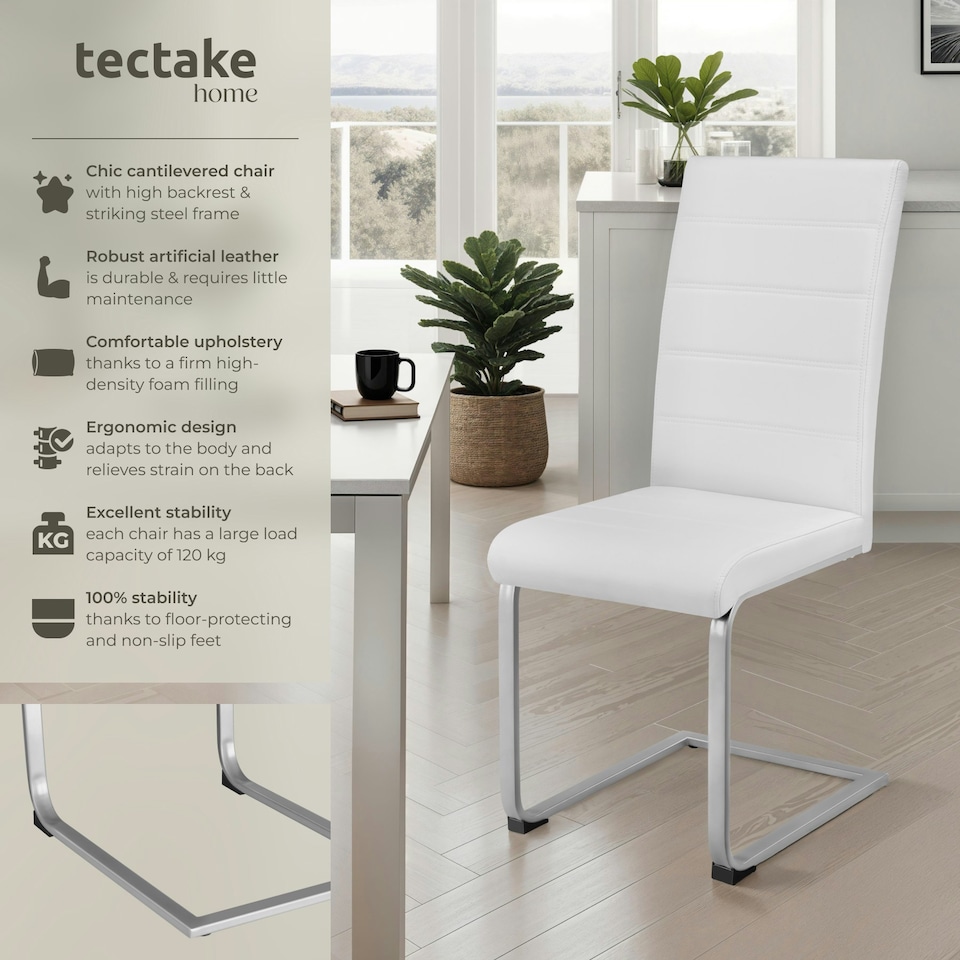 image 1 of Dining Chairs - cantilevered, high backrest, flat steel frame - Set of 4 White