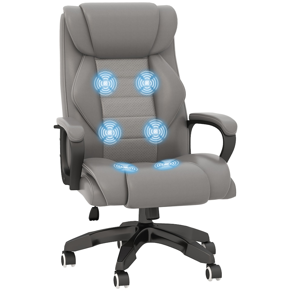 image 1 of Vinsetto Office Chair with 6-Point Maaage, PU Desk Chair with Padded Seat and Armrest, Computer Chair with Tilt Function for Home, Grey
