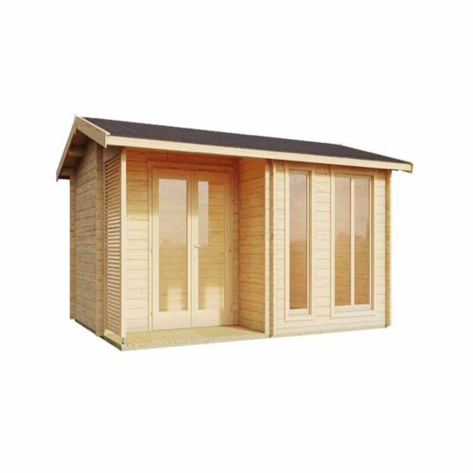 image 1 of Brighton 44-Log Cabin, Wooden Garden Room, Timber Summerhouse, Home Office - L580 x W429.9 x H250.8 cm Brown
