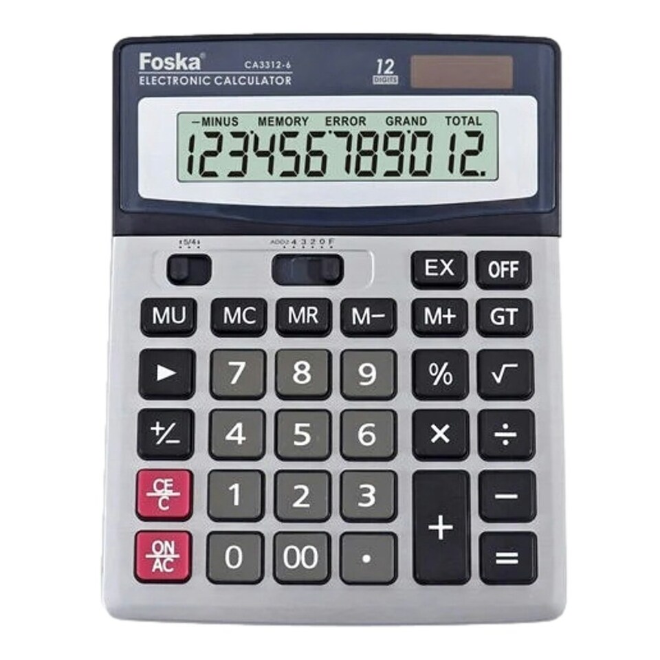 image 1 of Foska 12 Digit Solar Power and Battery Big Desktop Calculator