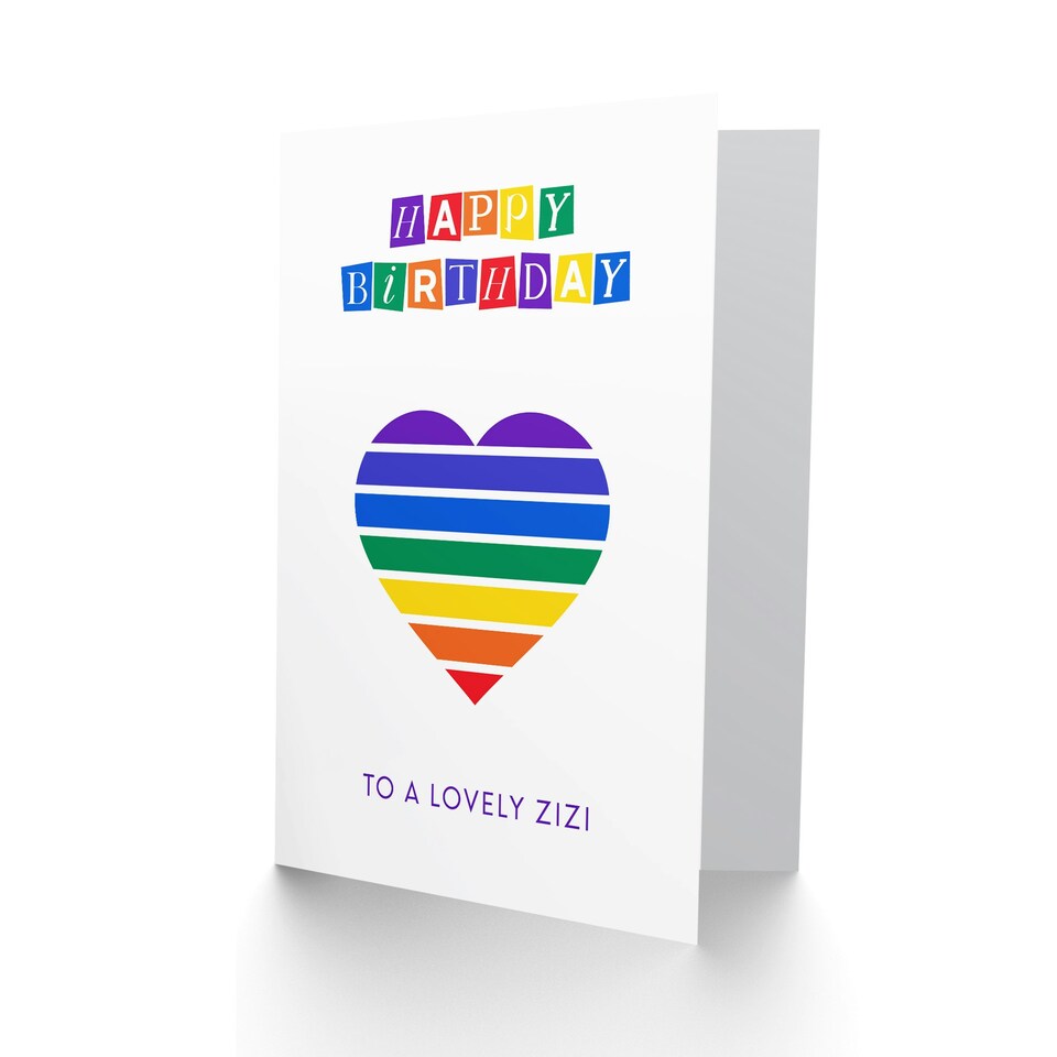 image 1 of Lovely Zizi Rainbow Stripes Love Heart Non Binary Birthday Card