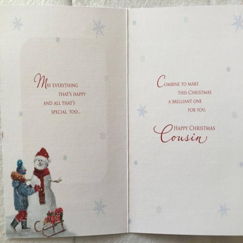 image 1 of Cousin at Christmas Snow Man Christmas Cards By Carte Blanche