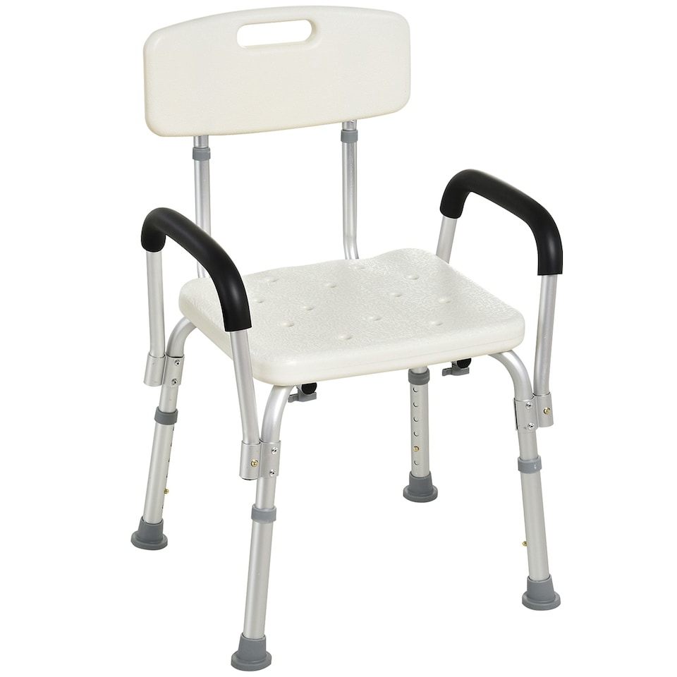 image 1 of HOMCOM Light Weight Aluminum Shower Bench Portable Lift Chair w/ Back & Armrest