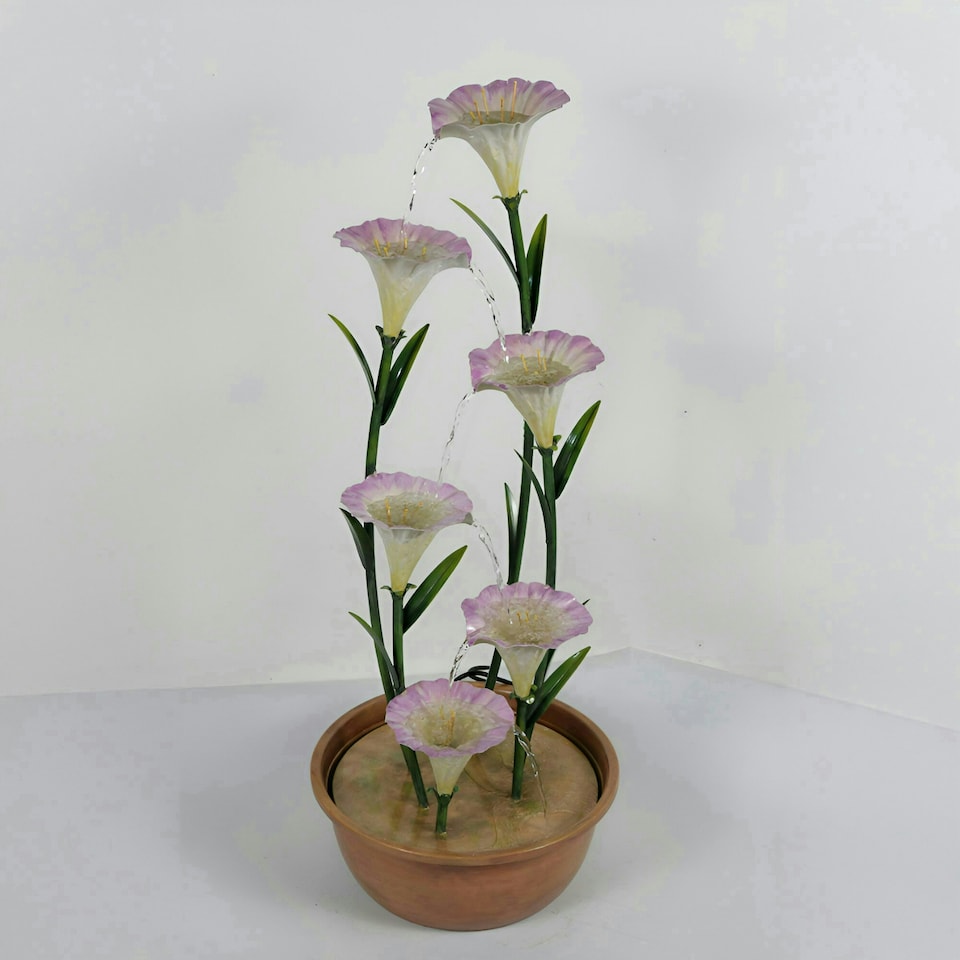 image 1 of Primrose Potted Pink Lily Tiered Cascading Zinc Water Feature Fountain 100cm
