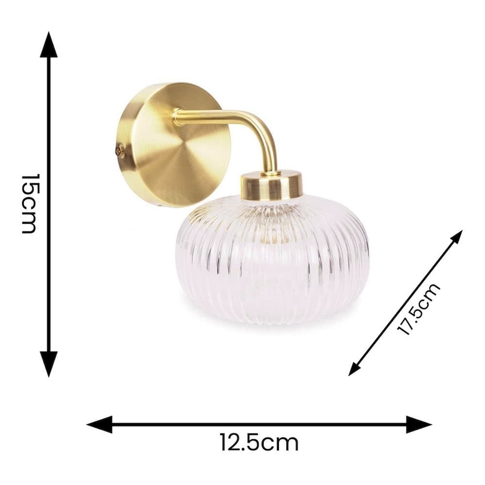 image 1 of ValueLights Amaia Gold IP44 Clear Ribbed Glass Wall Light & Bulbs | Gold