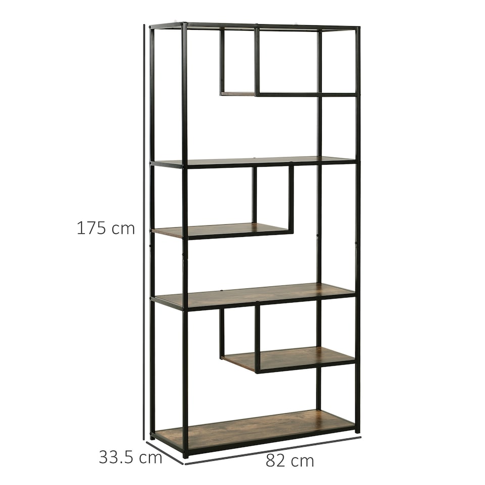 image 1 of HOMCOM Wood Bookshelf Industrial Style 6 Tier Living Room Display Rack Organiser