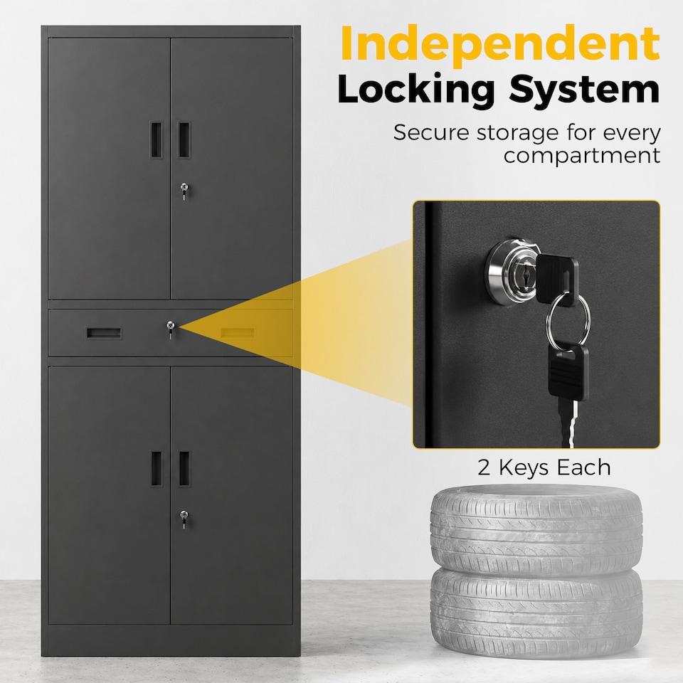 image 1 of HOMCOM 180cm Tall Tool Cabinet, Lockable Metal Storage Cabinet with Drawer