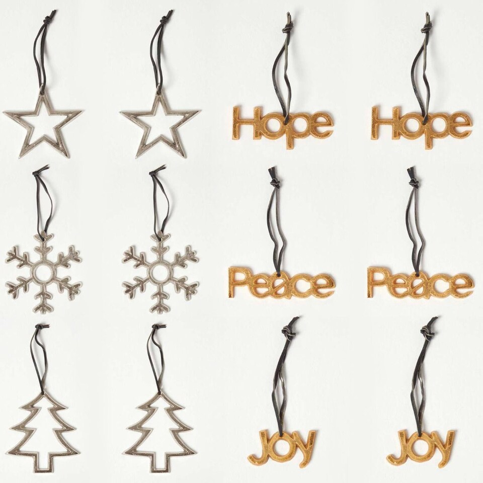 image 1 of Homescapes Set of 12 Gold and Silver Christmas Tree Decorations