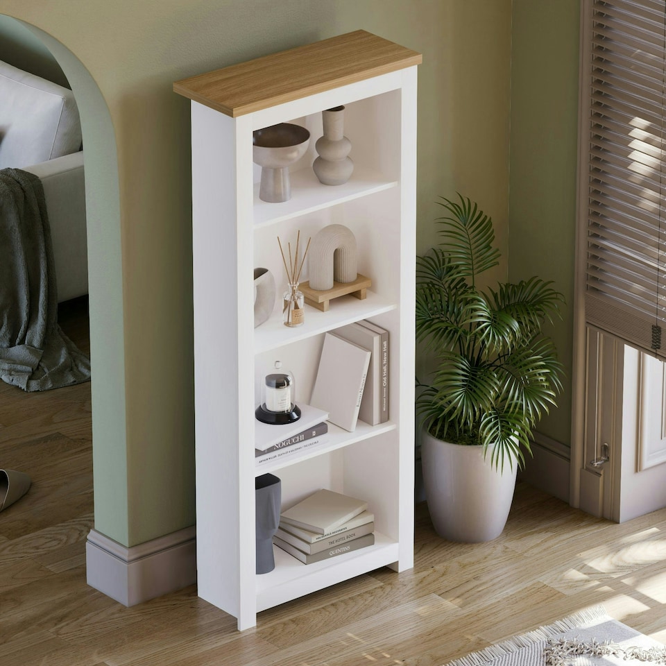 image 1 of Vida Designs Arlington 4 Tier Bookcase Shaker Style Display Storage, White & Oak
