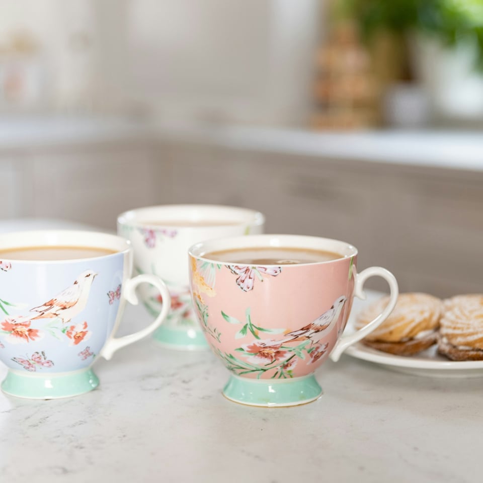 image 1 of KitchenCraft China Peach Birds Footed Mug | Multi | 1