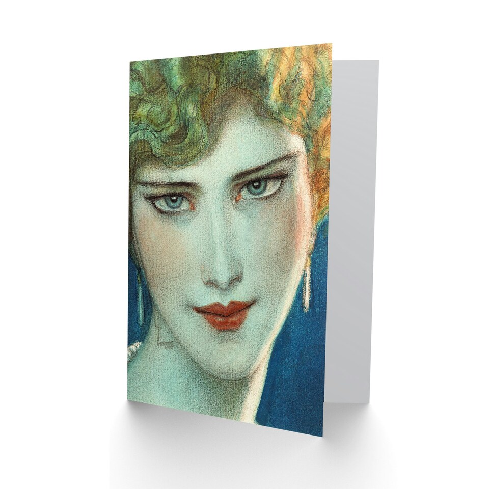 image 1 of W T Benda Art Card Face of Blonde Girl with Earrings Painting