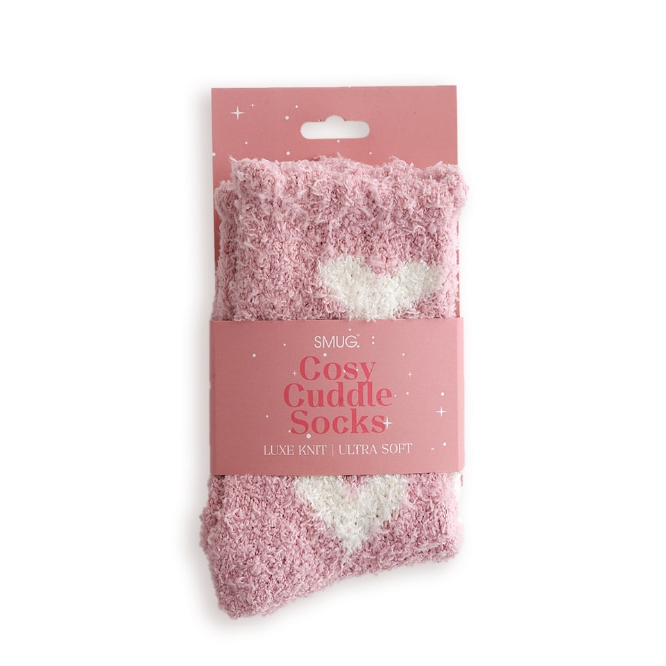 image 1 of SMUG Cosy Cuddle Socks - White Hearts Print