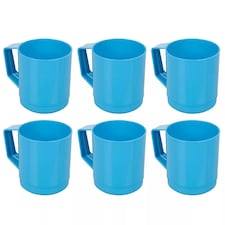 6 Set 260ml Plastic Mug Tumbler Cup & Handle Party BBQ Microwave Dishwasher Safe | Blue | Blue