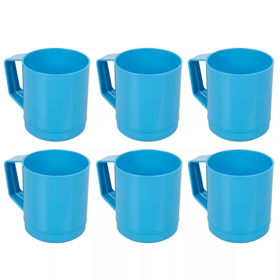 image 1 of 6 Set 260ml Plastic Mug Tumbler Cup & Handle Party BBQ Microwave Dishwasher Safe | Blue | Blue