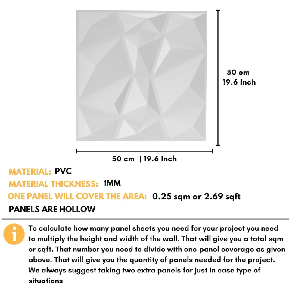image 1 of NOVECRAFTO Decorative 3D Wall Panels (50cm x 50cm) 3D Diamond Shape PVC Cladding Panel