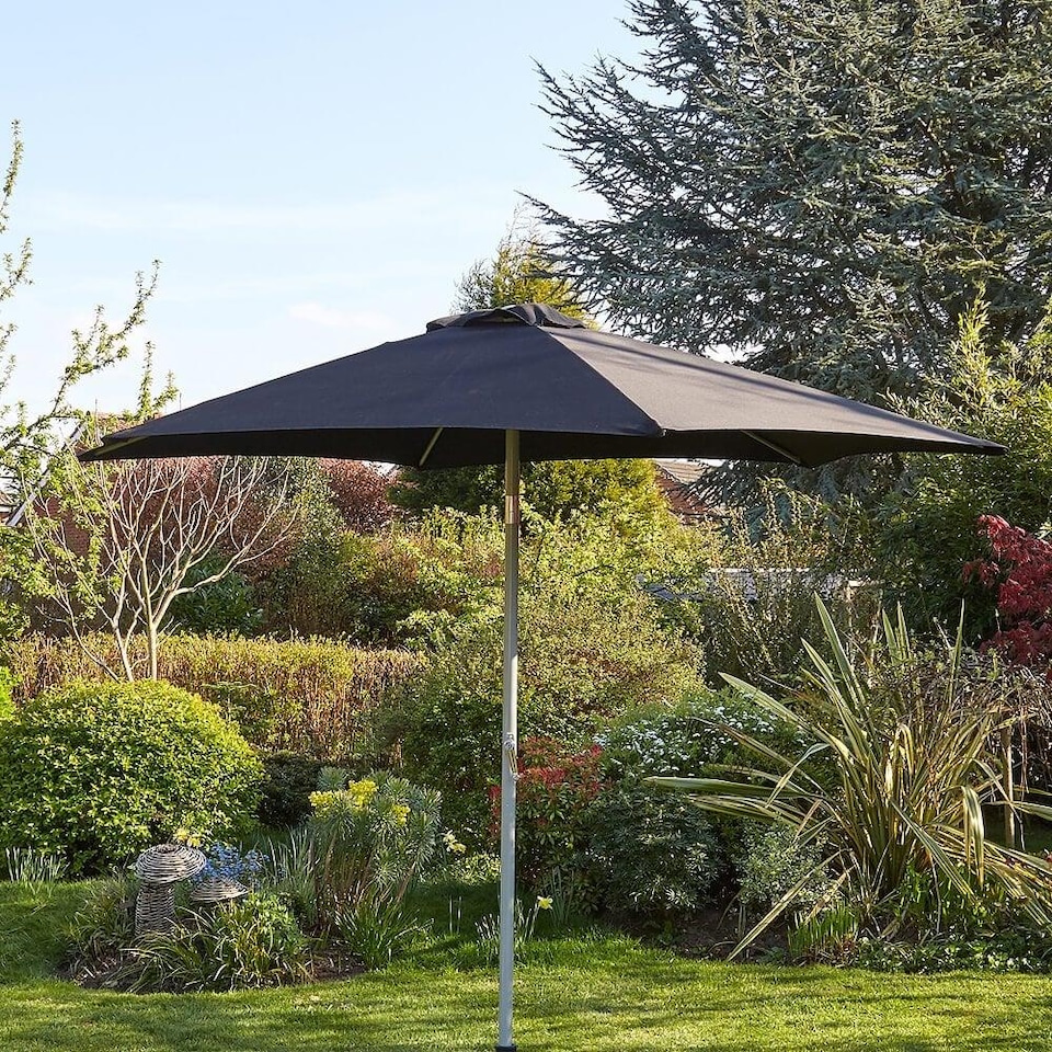 image 1 of Garden Parasol 2.7 Metre Patio Shade Rust Proof Aluminium Pole Crank Tilt | Black