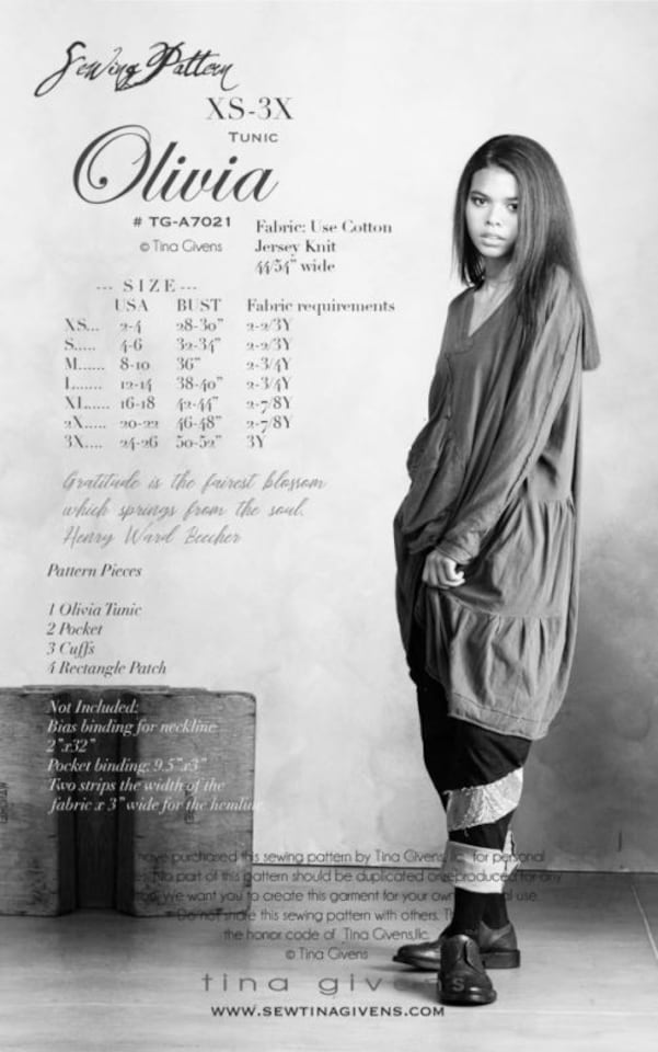 image 1 of Sew Tina Givens Olivia Tunic Paper Sewing Pattern – Women’s Tunic, UK Sizes XS–3XL, Intermediate
