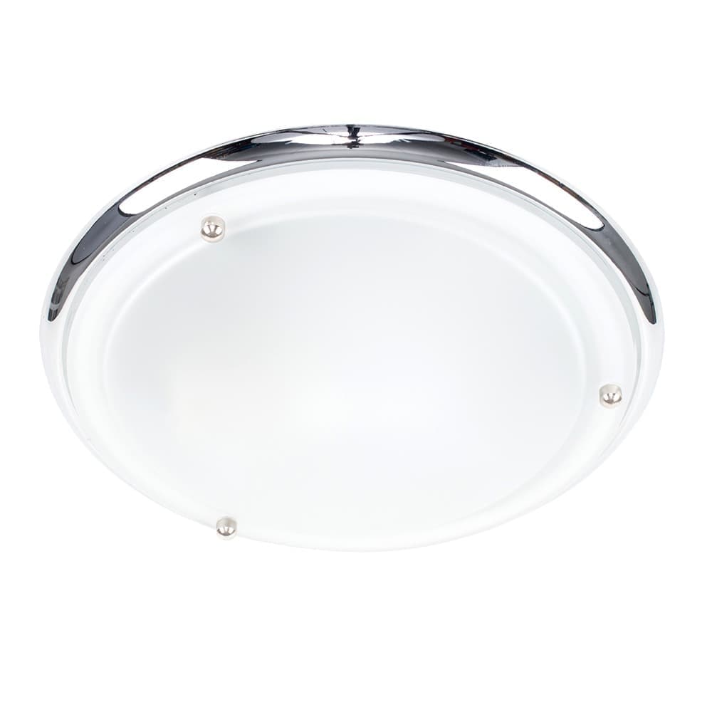 ValueLights Opal Glass IP44 Rated Bathroom Flush Ceiling Light with Warm LED Bulb in Silver