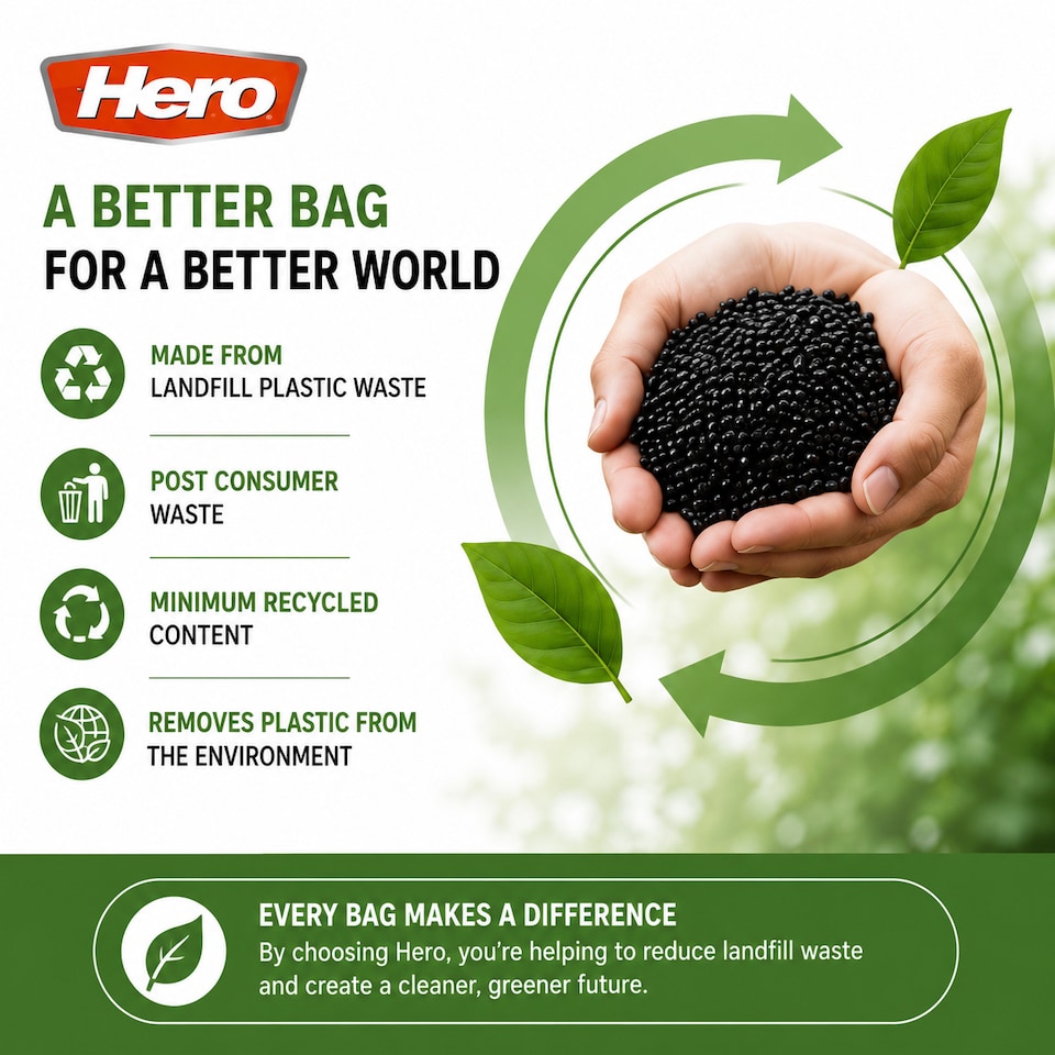 image 1 of Hero 90L Extra Heavy Duty Black Bin Bags – Strong Refuse Sacks | 12 Bags per Roll for Household, Garden & Commercial Use