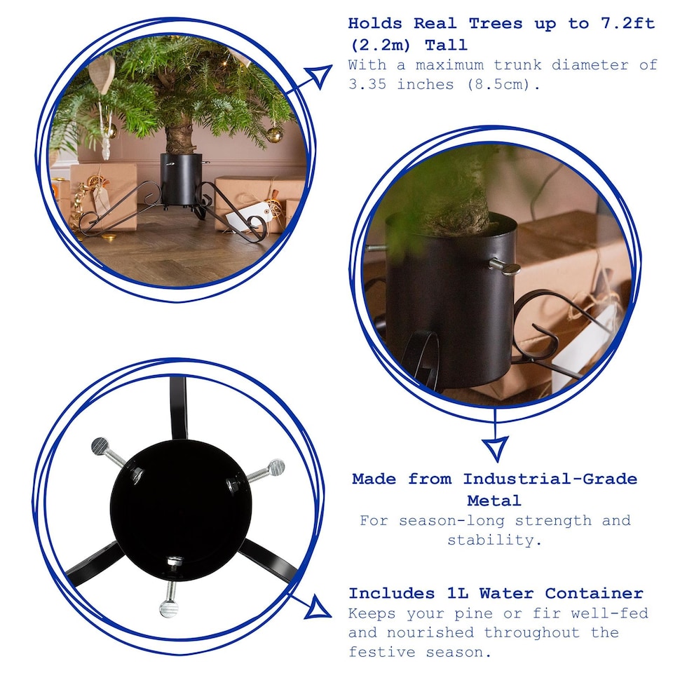 image 1 of Harbour Housewares Scroll Real Christmas Tree Stand - 3in - Black