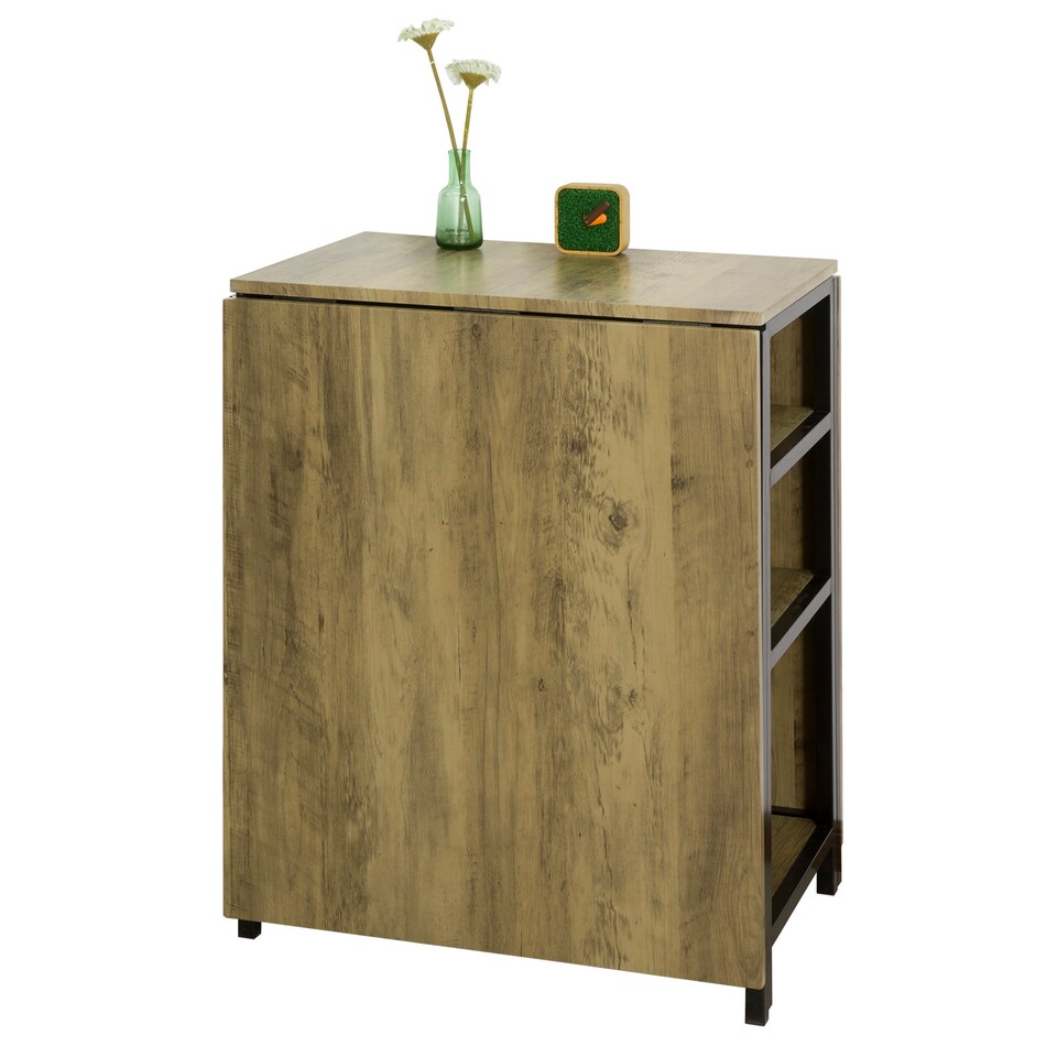image 1 of SoBuy Modern Industrial Folding Dining Table with 3 Shelves, Light Oak, 70.9x23.6x30.3 inches, 22.4 kg - FWT62-N
