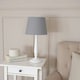 image 2 of ValueLights Victoria White Wood Traditional Stem Table Lamp with Grey Fabric Tapered Shade