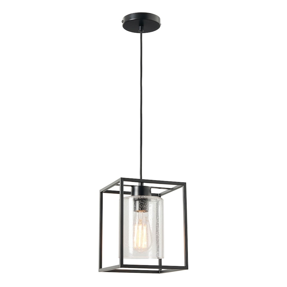 image 1 of BHS Hardy Cage Ceiling Pendant with Bubble Glass Shade | Black | Matte Black | 1