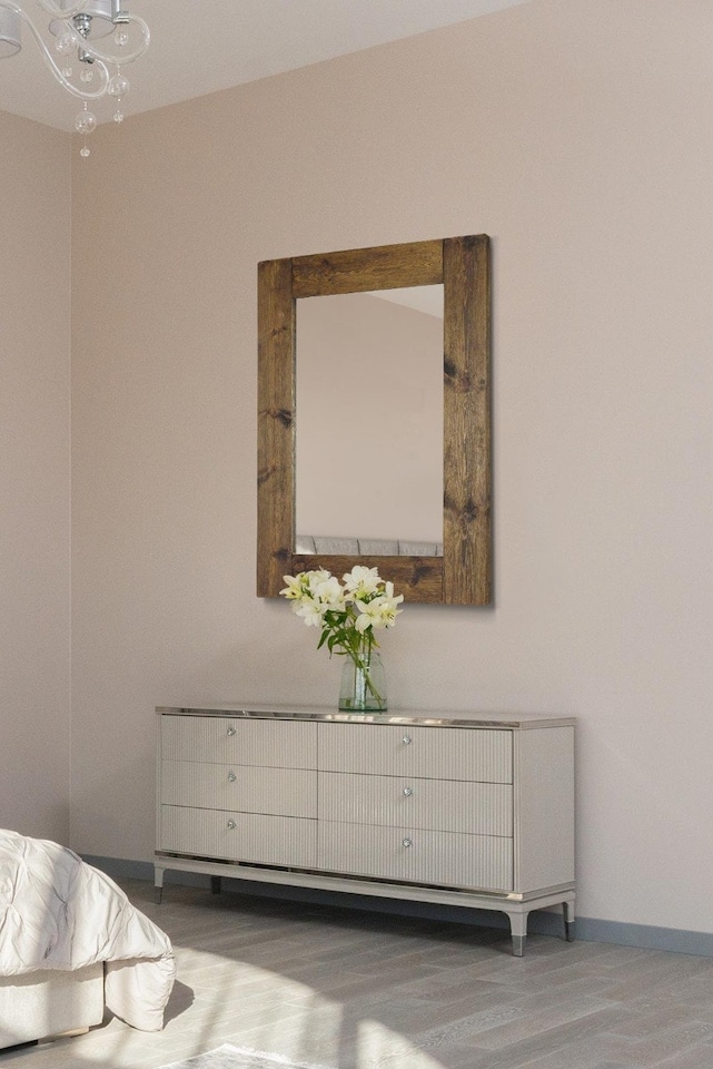 image 1 of Farmhouse Dark Natural Wood Large Dress Mirror 118 x 88 CM | Multi