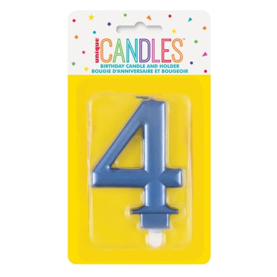 image 1 of Metallic Steel Blue Number 4 Birthday Candle 9cm